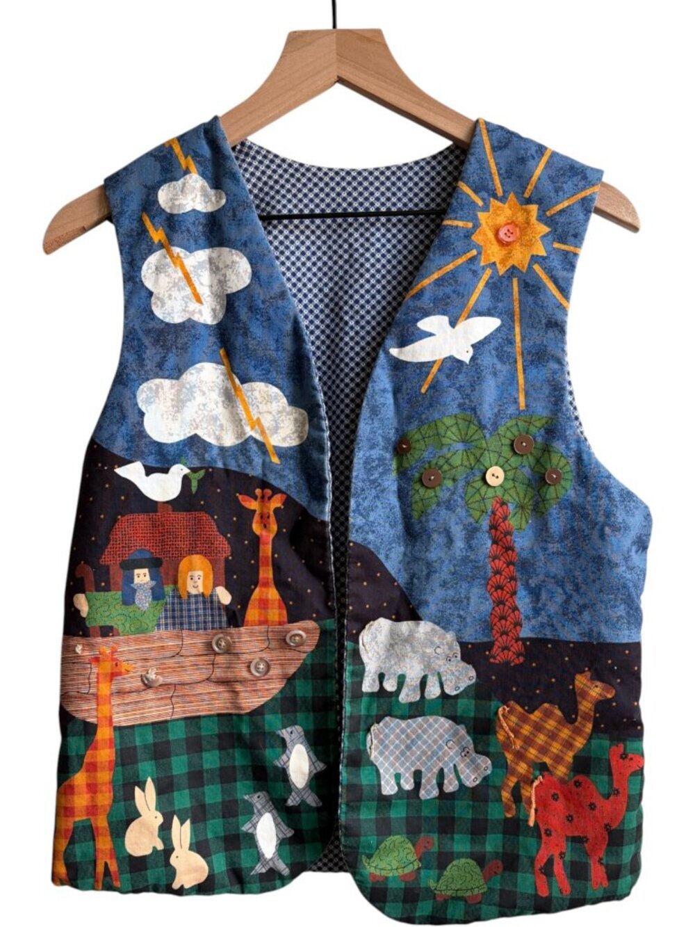 Vtg Noahs Ark Vest Womens M Reversible Buttons Sunday school Teacher 90's Y2K